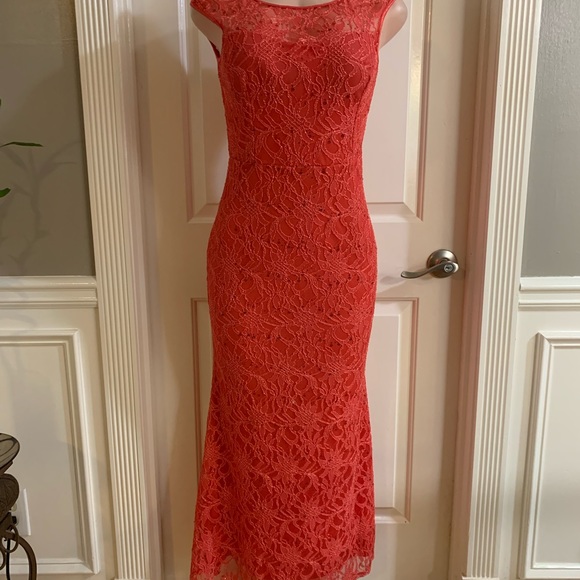Women’s junior orange pink lace maxi mermaid dress - Picture 5 of 10